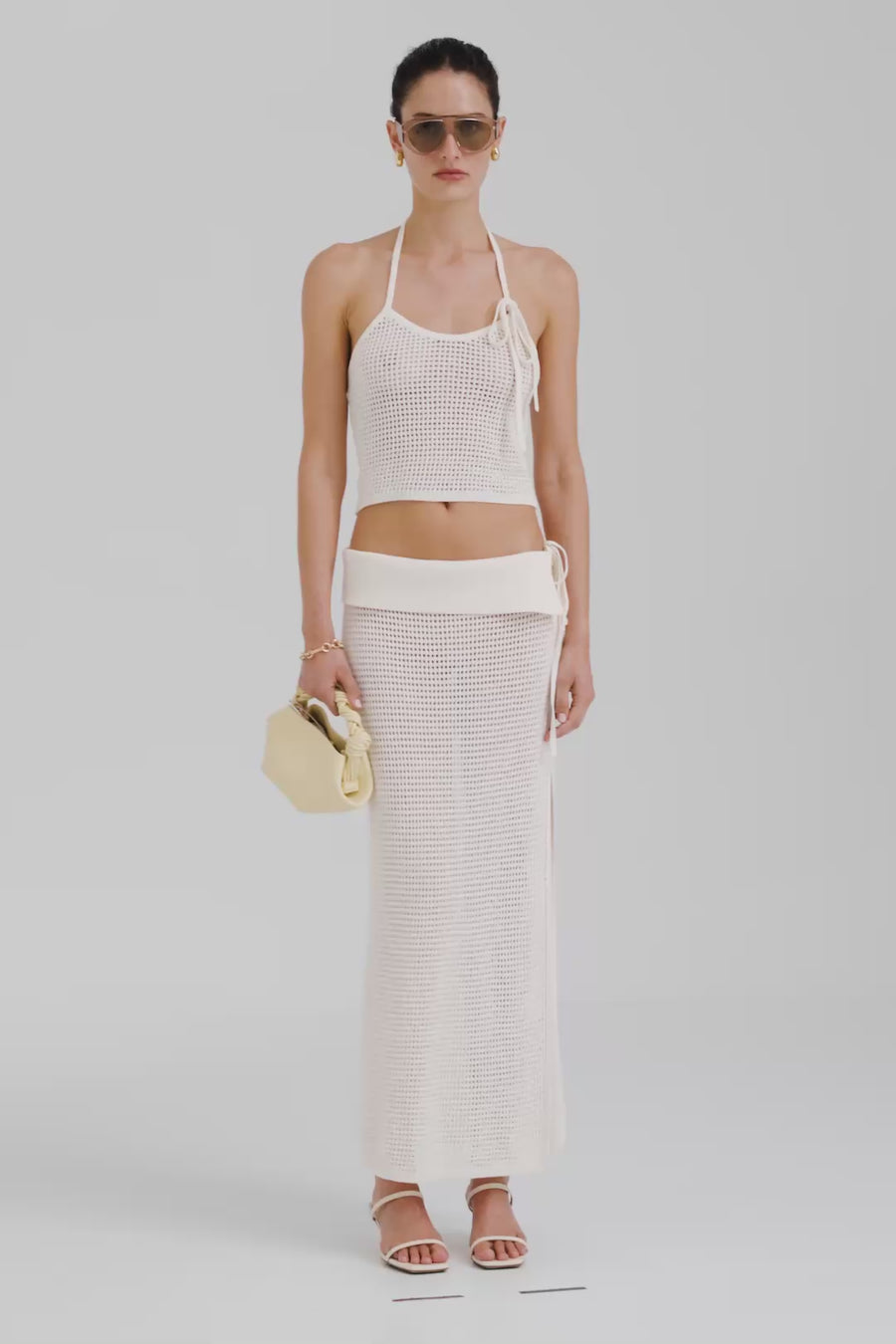 Venroy Crochet Cotton Fold Over Maxi Skirt - Off White