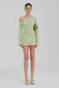 Venroy One Shoulder Open Knit Mini Dress - Green/Blue Marl