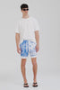 Venroy Printed Linen Short - White/Blue Greek Stamp