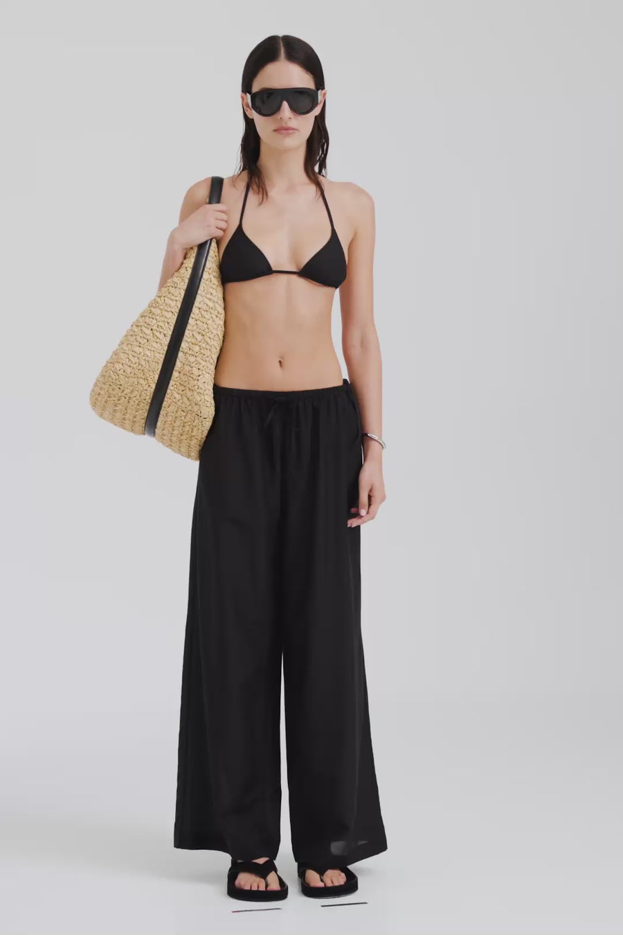 Venroy Silk Cotton Drawstring Pant - Black