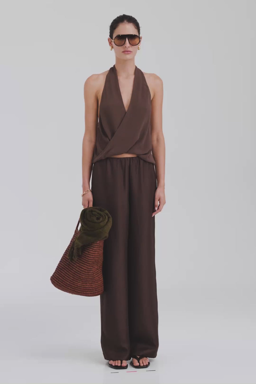 Venroy Silk Twist Plunge Top - Chocolate
