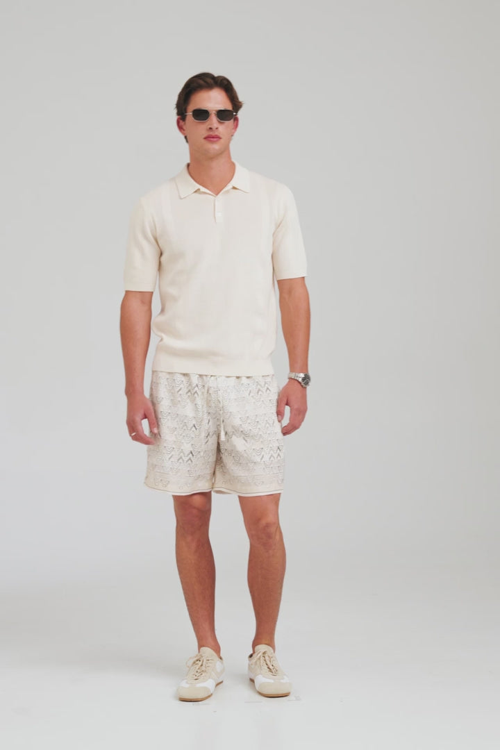 Cotton Pointelle Stripe Polo - Oat [[AU_MEDIA:gid://shopify/Video/27801445761111]]