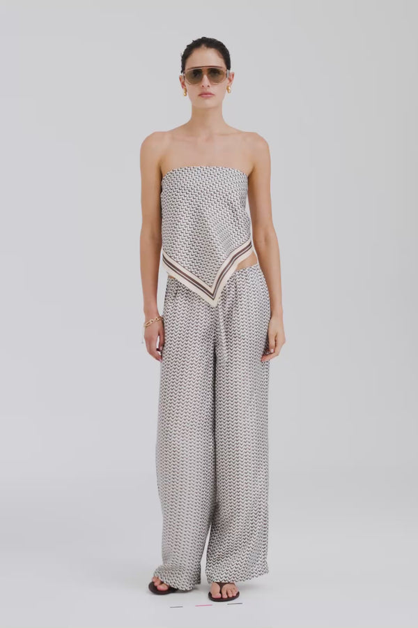 Venroy Relaxed Silk Drawstring Pant - Cream/Brown/Blue V Monogram