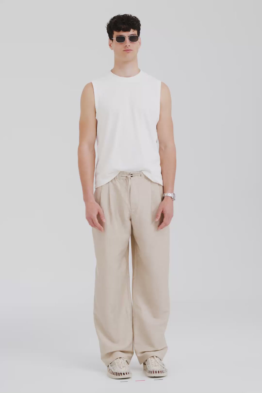 Venroy Wool Linen Relaxed Pant - Stone