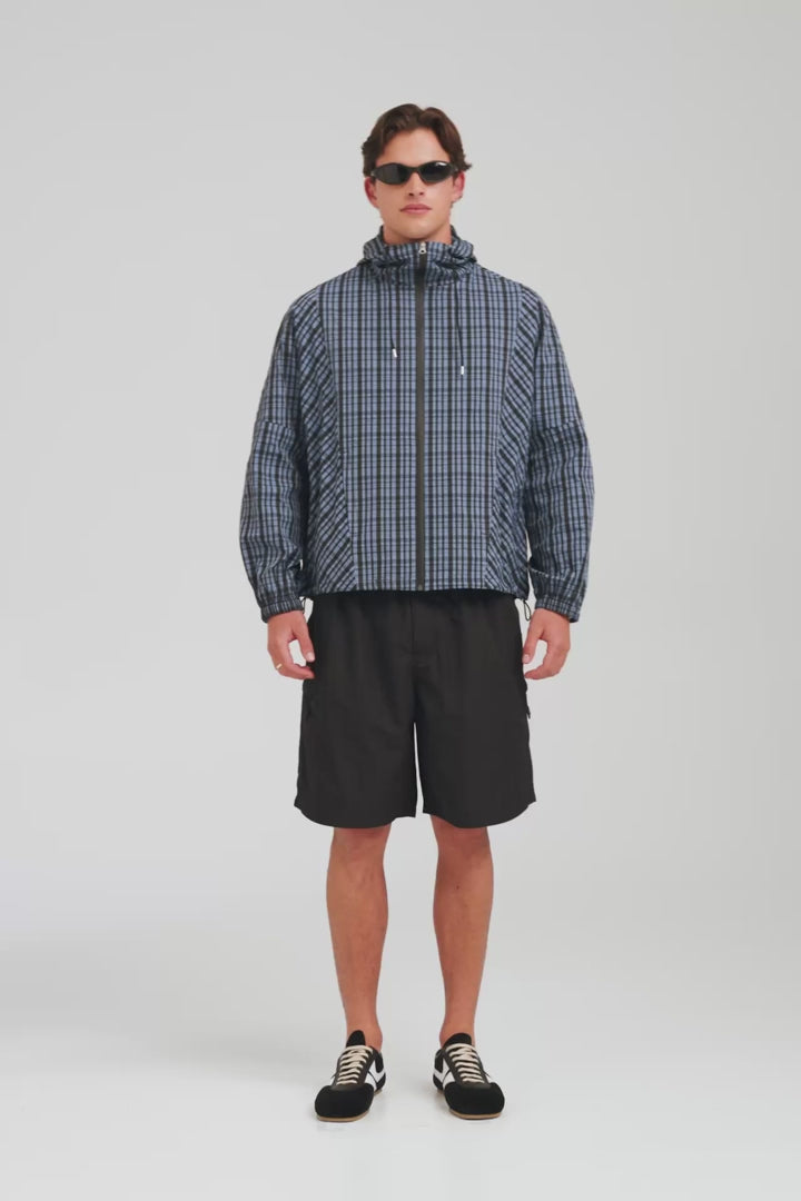Check Hooded Windbreaker - Blue Check [[AU_MEDIA:gid://shopify/Video/27767442145367]]