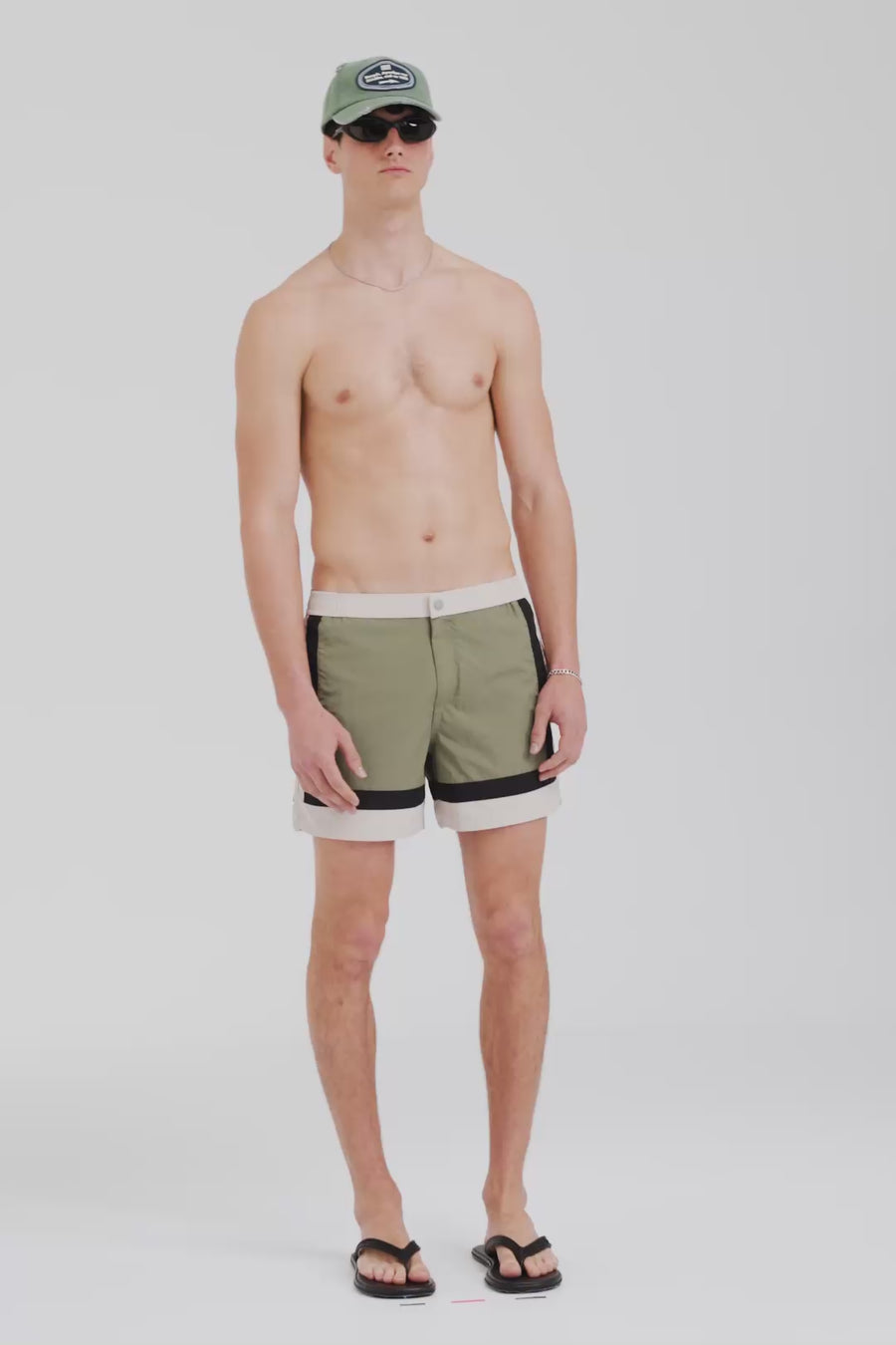 Venroy Panelled Fixed Waist Swim Short - Sage/Stone/Black