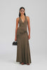 Jersey Drawstring Halter Maxi Dress - Dark Olive [[AU_MEDIA:gid://shopify/Video/27965521592407]]