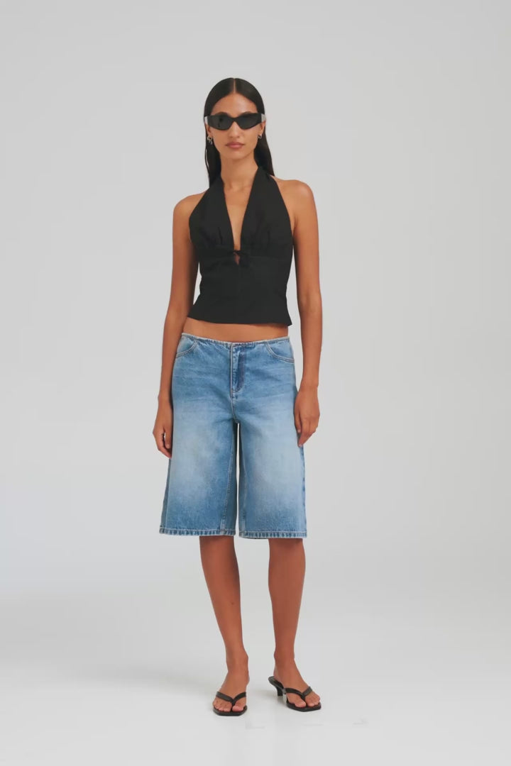 Low Rise Denim Bermuda - Mid Indigo [[AU_MEDIA:gid://shopify/Video/27767335747671]]