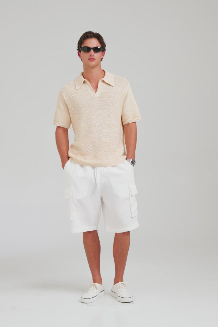 Marled Cotton Linen Polo - Pale Yellow/Off White [[AU_MEDIA:gid://shopify/Video/27965683695703]]