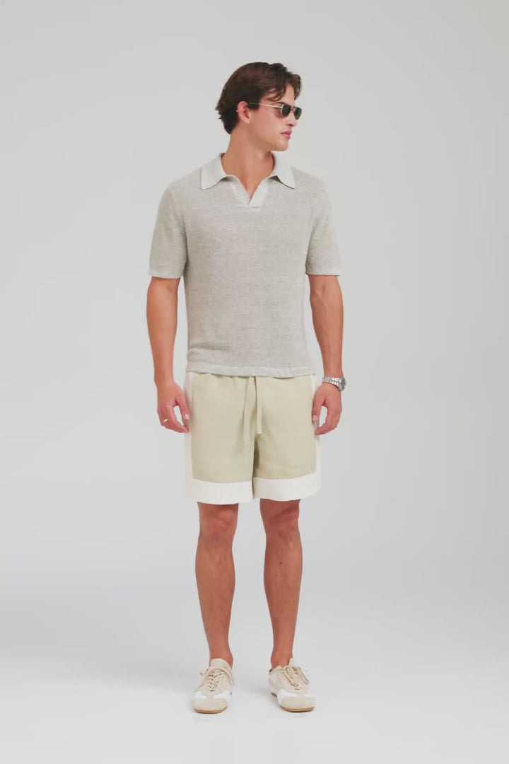 Rib Knit Open Neck Polo - Sage Marl [[AU_MEDIA:gid://shopify/Video/27767450468439]]