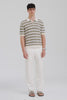 Venroy Textured Cotton Linen Knit Polo - Natural/Dark Blue/Sage Stripe