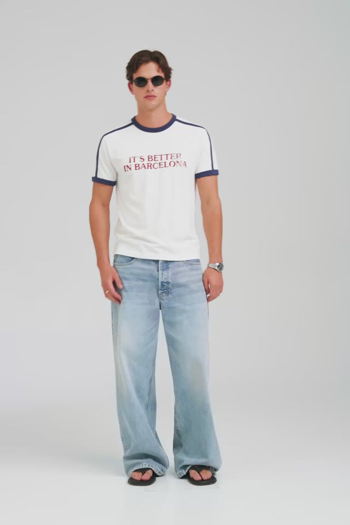 Cotton Slub Ringer T Shirt - White/Navy [[AU_MEDIA:gid://shopify/Video/27767466524759]]