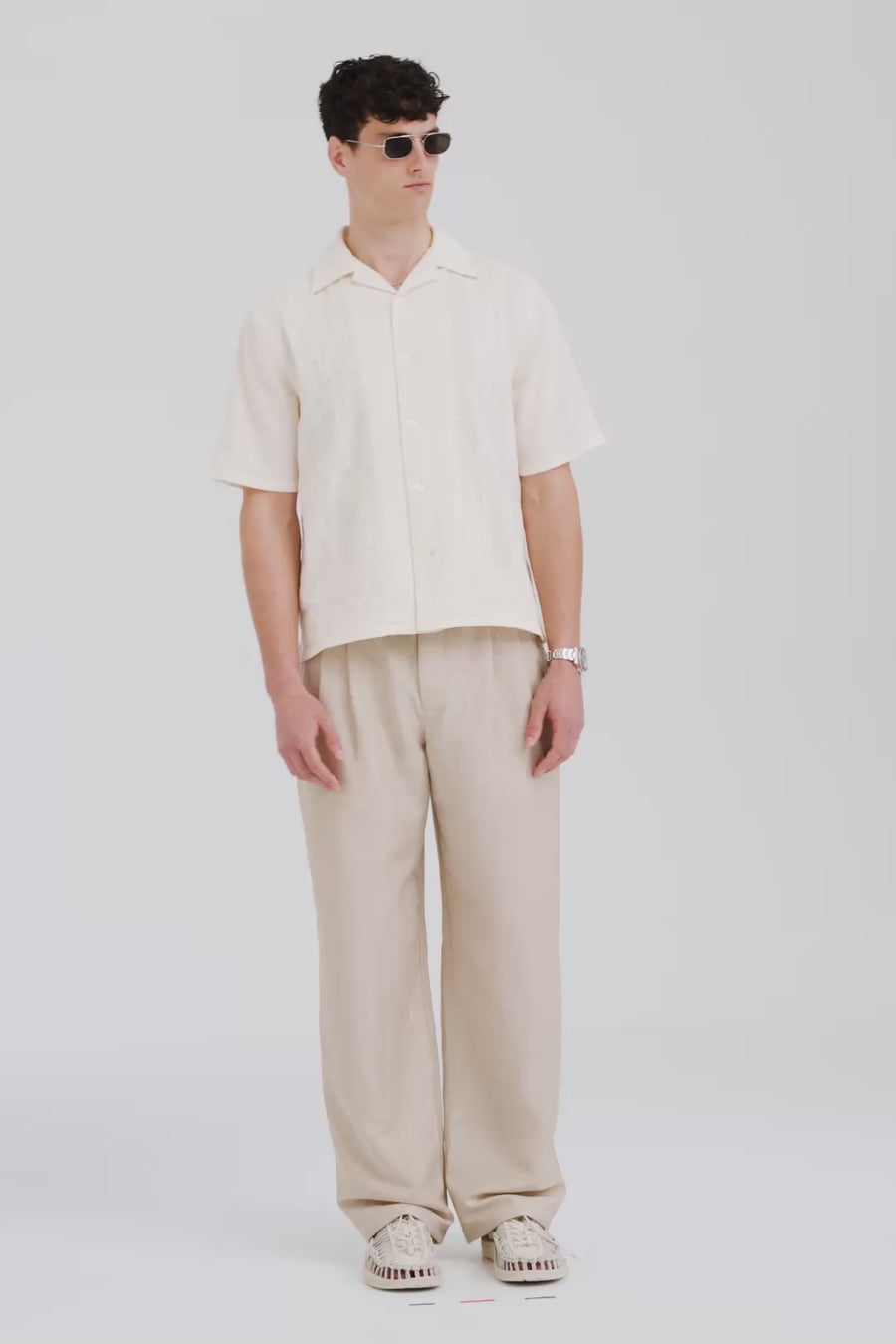 Venroy Cotton Mesh Embroidered Shirt - Natural