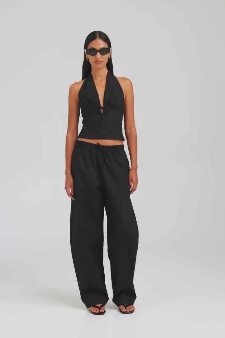 Cotton Barrel Leg Pant - Black [[AU_MEDIA:gid://shopify/Video/27767420223575]]