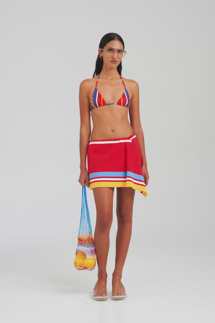 Terry Knit Mini Sarong Skirt - Catalan Red/Cobalt Stripe [[AU_MEDIA:gid://shopify/Video/27767359668311]]