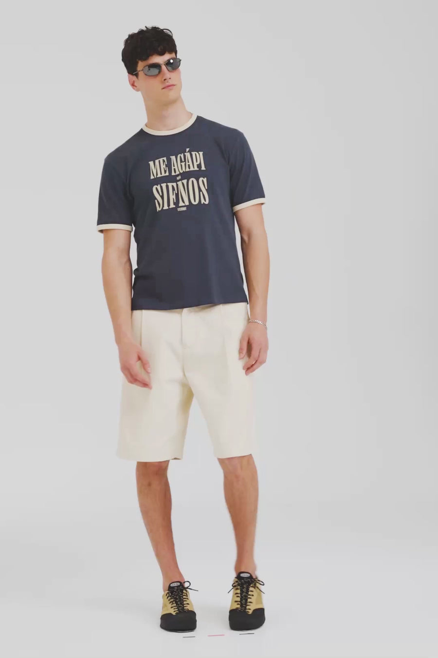 Venroy Cotton Linen Ringer T Shirt - Navy/Pastel Yellow