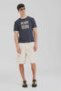 Venroy Cotton Linen Ringer T Shirt - Navy/Pastel Yellow