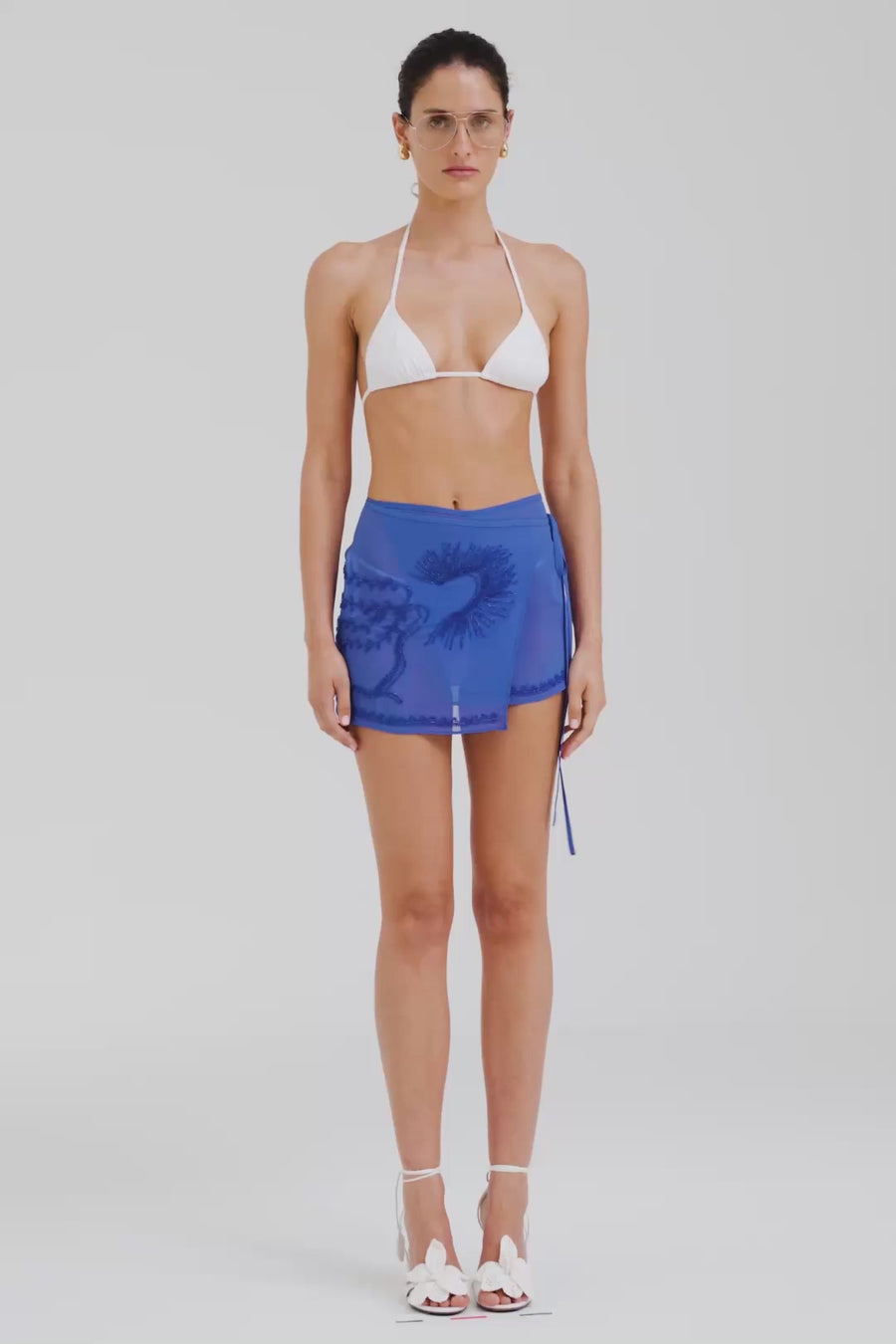 Venroy Beaded Wrap Mini Skirt - Bright Blue/Beading
