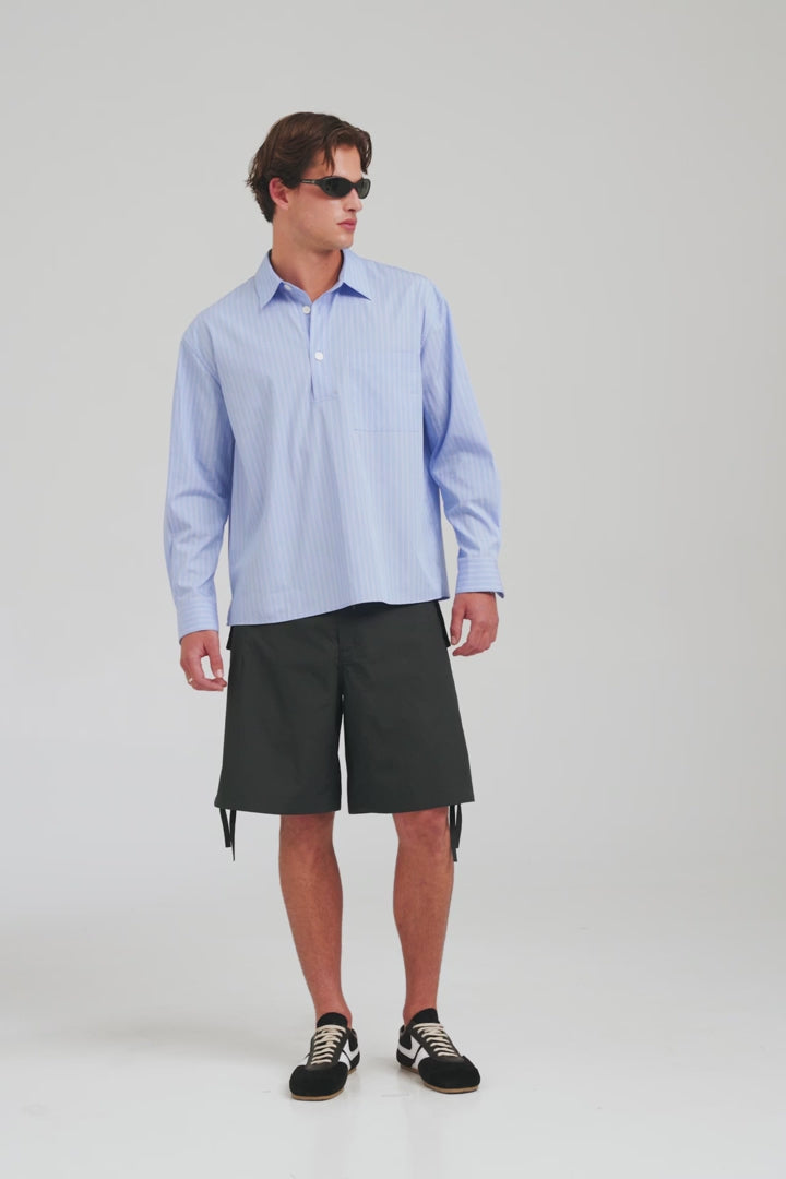 Cotton Stripe Popover Shirt - Blue/White Stripe [[AU_MEDIA:gid://shopify/Video/27965631201367]]