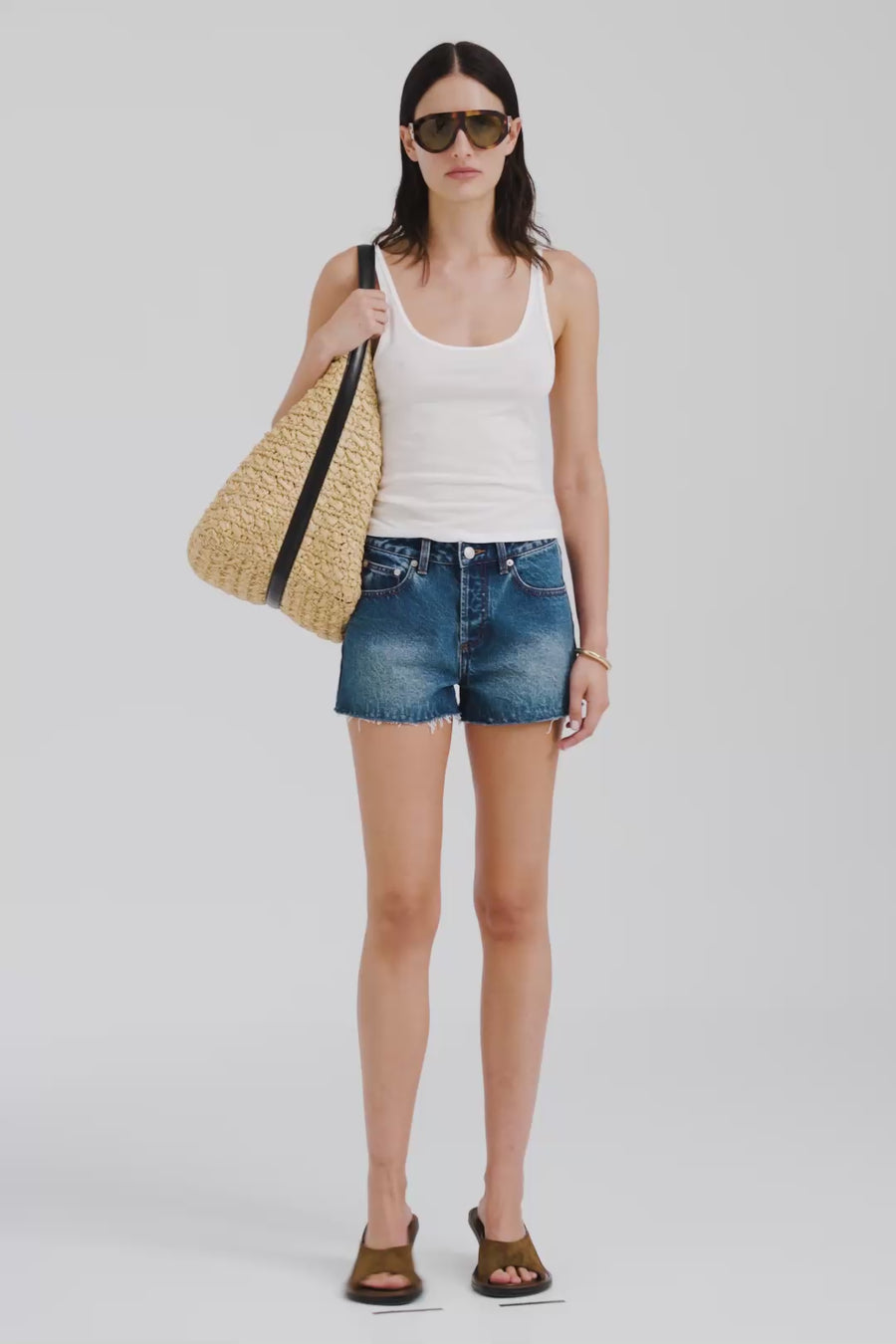 Venroy Cut Off Denim Short - Mid Indigo