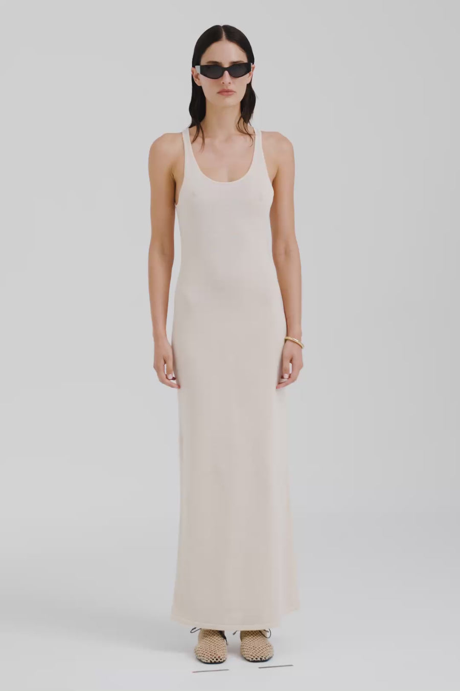 Venroy Tencel Silk Knit Tank Dress - Sand