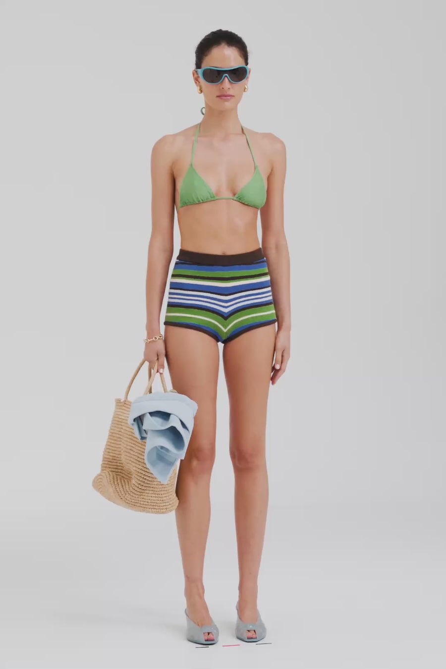 Venroy Striped Terry Knit Short - Brown/Blue/Green Stripe
