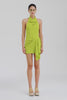 Venroy Draped Silk Halter Mini Dress - Chartreuse