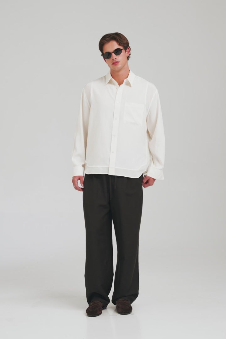 Long Sleeve Silk Panelled Shirt - Cream [[AU_MEDIA:gid://shopify/Video/27965332717655]]