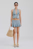 Venroy Panelled Denim Halter Top - Light Blue