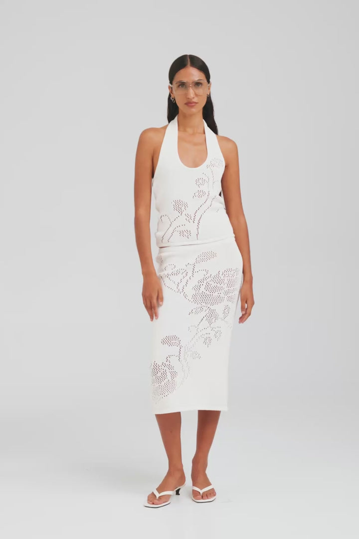 Floral Pointelle Cotton Knit Skirt - Off White [[AU_MEDIA:gid://shopify/Video/27767411310679]]
