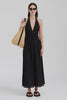 Venroy Silk Cotton Gathered Halter Maxi Dress - Black