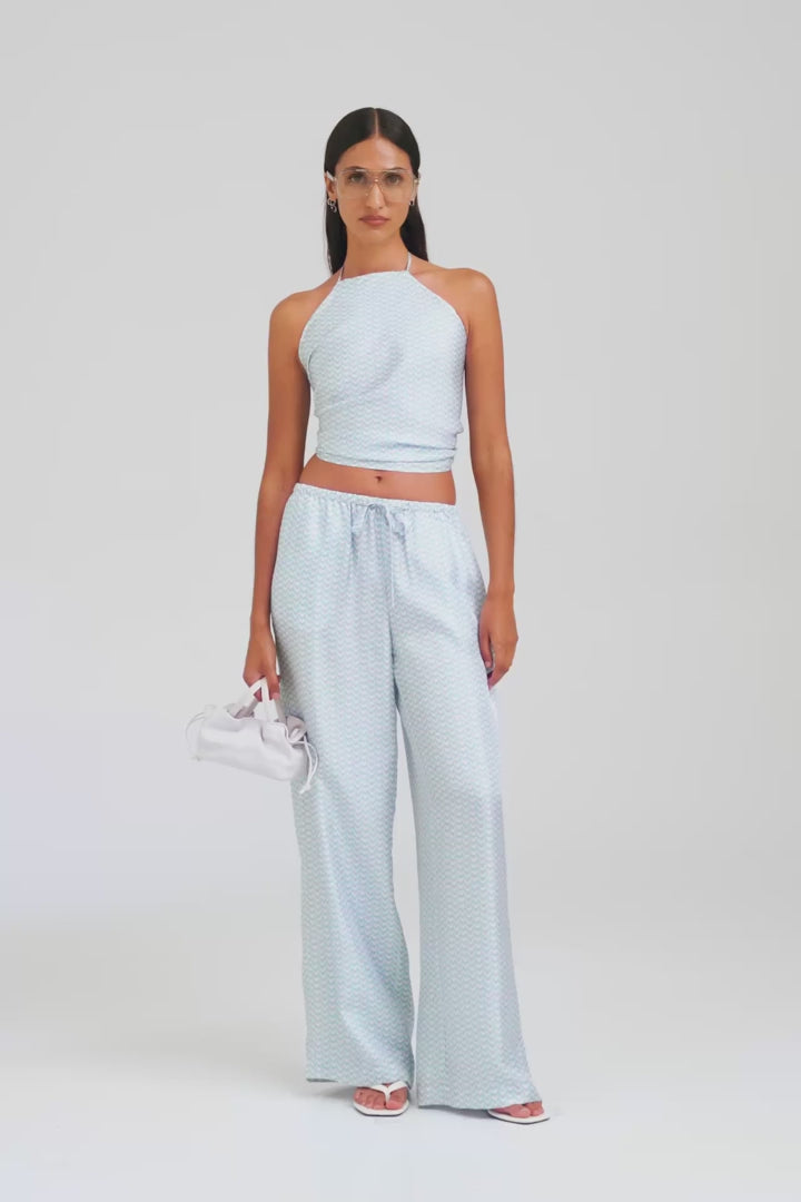 Silk Scarf Halter Top - Ice Blue/Silver V Monogram [[AU_MEDIA:gid://shopify/Video/27800232722519]]