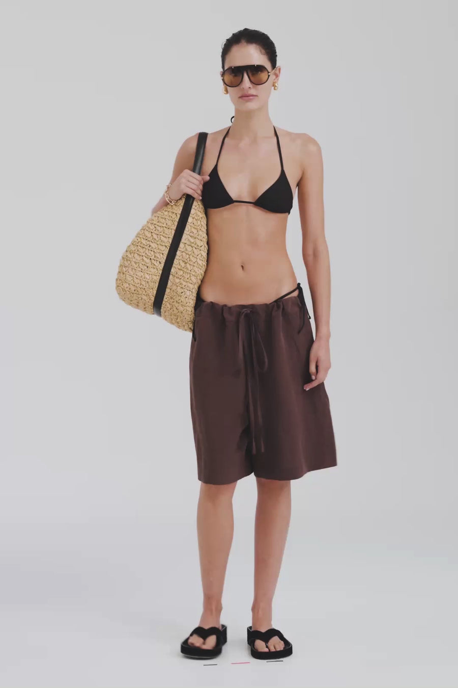 Venroy Silk Linen Drawstring Short - Chocolate