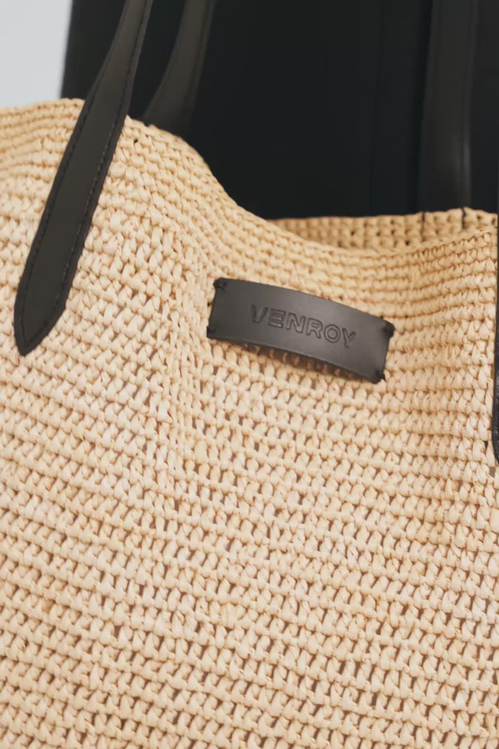 Large Raffia Tote - Natural/Black [[AU_MEDIA:gid://shopify/Video/27963419328599]]