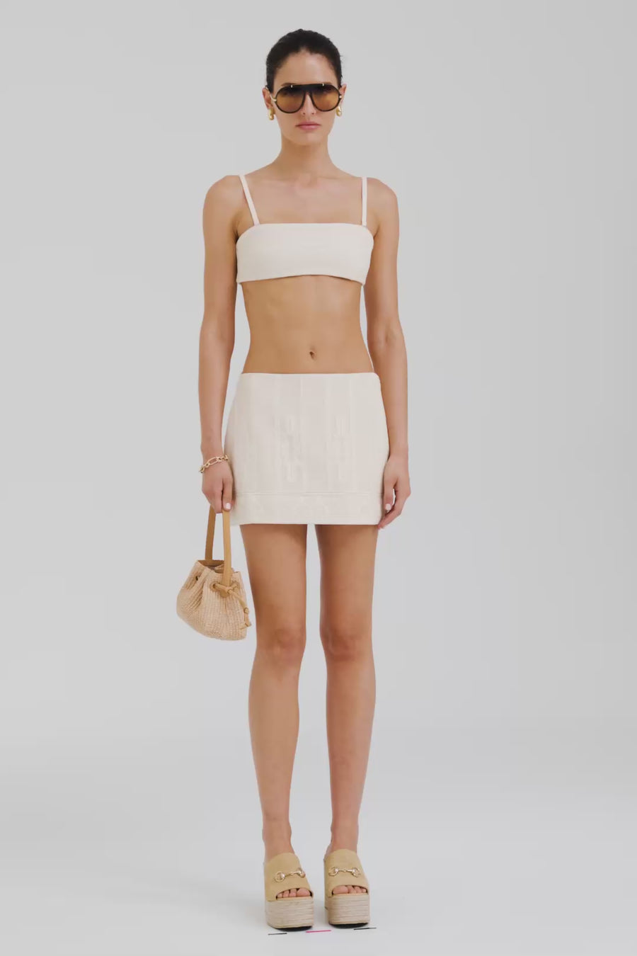 Venroy Embroidered Cotton Mesh Mini Skirt - Natural