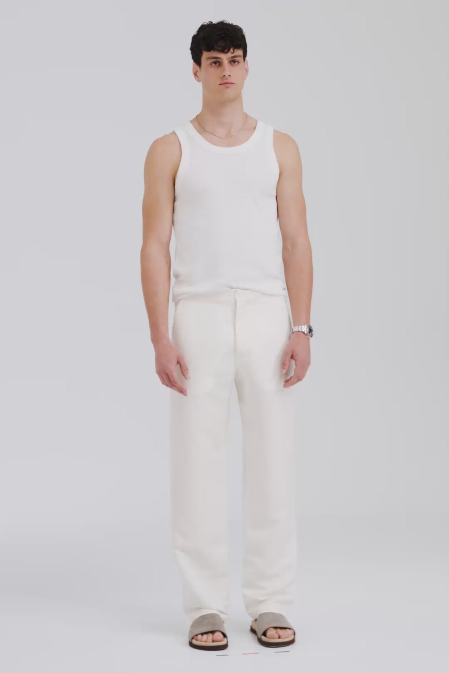 Venroy Silk Linen Side Tab Trouser - Cream
