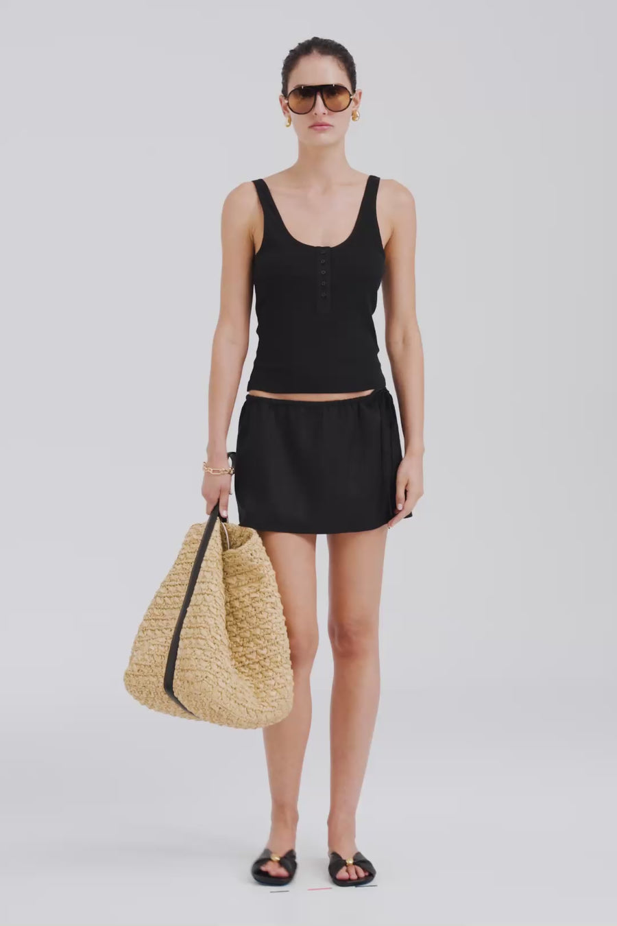 Venroy Side Tie Linen Mini Skirt - Black
