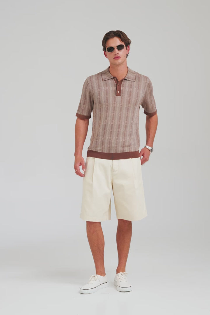 Geo Tencel Cotton Silk Polo - Coffee/Light Beige [[AU_MEDIA:gid://shopify/Video/27965675602007]]