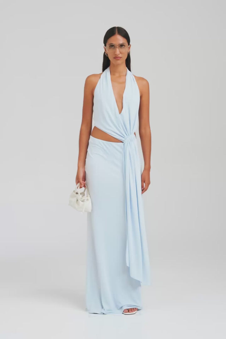 Drawstring Sash Maxi Dress - Ice Blue [[AU_MEDIA:gid://shopify/Video/27800118657111]]