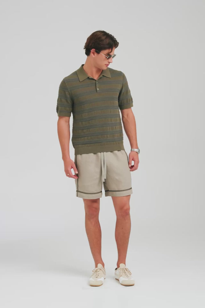 Stripe Ottoman Rib Polo - Olive/Slate Blue [[AU_MEDIA:gid://shopify/Video/27767447683159]]