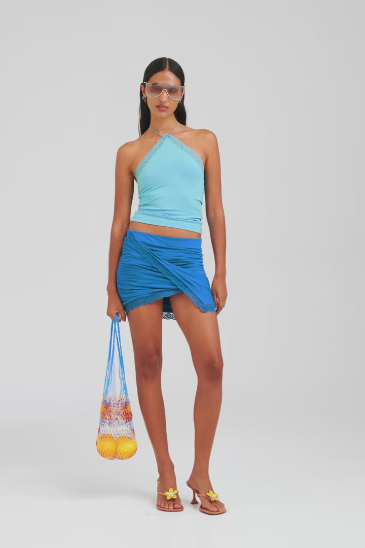 Lace Twist Mini Skirt - Cobalt [[AU_MEDIA:gid://shopify/Video/27767353049175]]