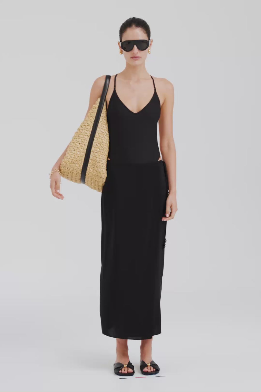 Venroy Silk Wrap Skirt - Black