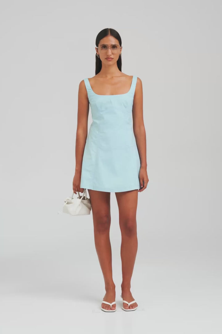 Fitted Cotton Mini Dress - Sky Blue [[AU_MEDIA:gid://shopify/Video/27965518512215]]