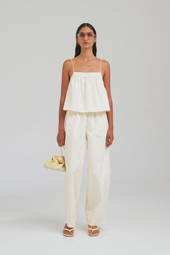 Double Elastic Cotton Twill Pant - Buttercream [[AU_MEDIA:gid://shopify/Video/27965545316439]]