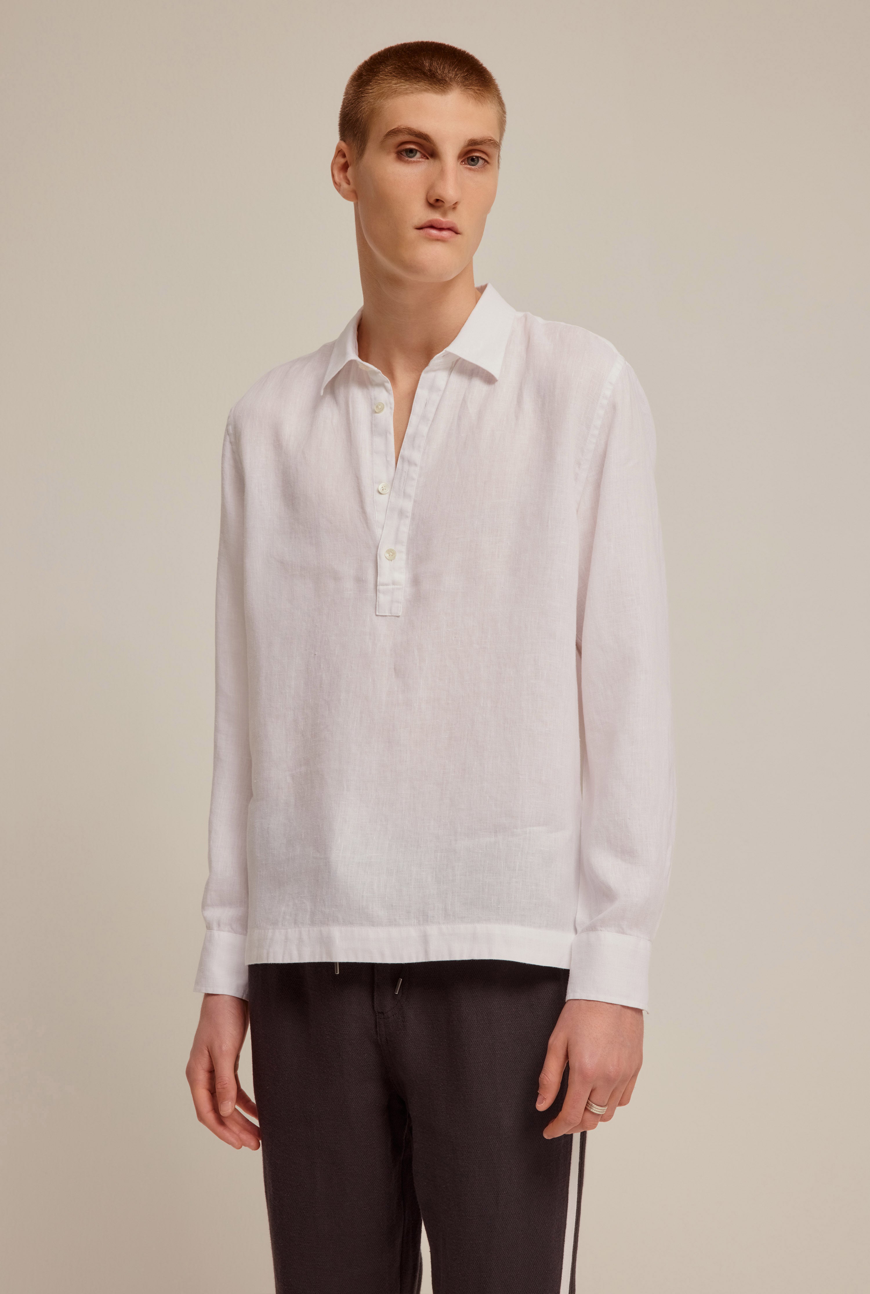 Linen Cut Away Pop Over - White
